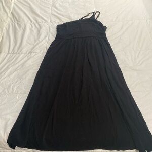 One shoulder black midi summer dress